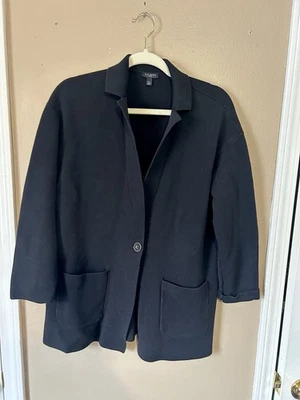 Talbots Notch Collar Sweater Blazer Open Front Women’s L Petite Black Knit - Image 1 of 4