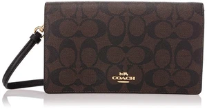 Coach Anna Foldover Crossbody Clutch in Signature C Coated Canvas Brown Blk NWT - Picture 1 of 1