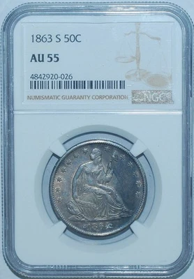 1863 S NGC AU55 Seated Liberty Half Dollar - Image 1 of 2