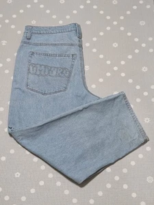 Jeans uomo Empyre Baggy ricamato taglia 34 x 29 blu skater hip hop Y2K - Foto 1 di 8