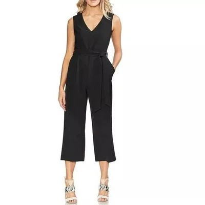 NUEVO CON ETIQUETAS Mono Vince Camuto Talla 14 Negro Pierna Ancha Recortado Cuello en V Foto 1 de 4