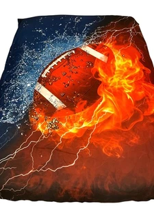 Sports Flaming Football Twin Bed 1 Duvet 1 Pillow Sham Reversible Kids Teen Blue - Picture 1 of 11