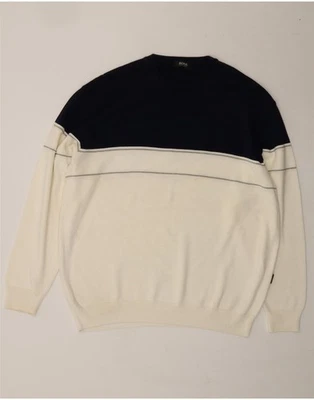 HUGO BOSS Mens Crew Neck Jumper Sweater IT 52 Large White Colourblock AF01 - Image 1 of 4