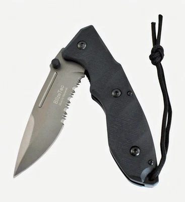 DISCONTINUED TITANIUM FOLDING KNIFE /BLIZETEC/ G10 HANDLE /PARTIAL SERRATED/ NEW - Image 1 of 4