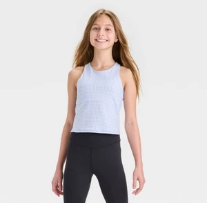 NWT~ All in Motion sz L 10/12 Periwinkle Gingham Crop Tank Top Crisscross AF17 - Picture 1 of 7