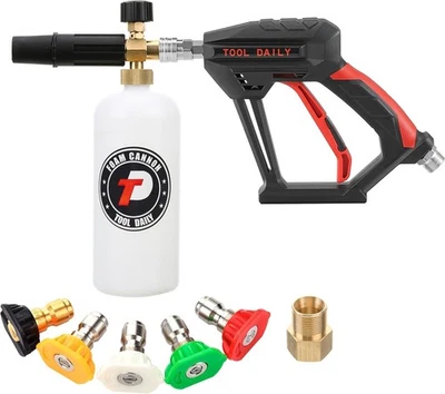 Short Pressure Washer Gun with Foam Cannon, with 5 Pressure Washer Nozzle Tips - Image 1 of 4