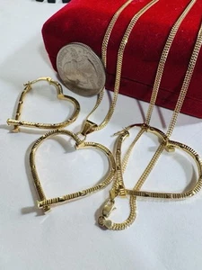 18K 750 Saudi Real Gold Love Heart Earring Necklace 19.7”/20” Inch 7.2g 2.2mm - Picture 1 of 24