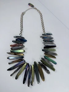"Collar de puntos de cuarzo de titanio arco iris con cadena de placa de plata de hasta 22""" - Imagen 1 de 5