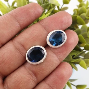Pendientes hechos a mano de plata de ley 925 con piedras preciosas de topacio azul Londres natural 0,5" - Imagen 1 de 2