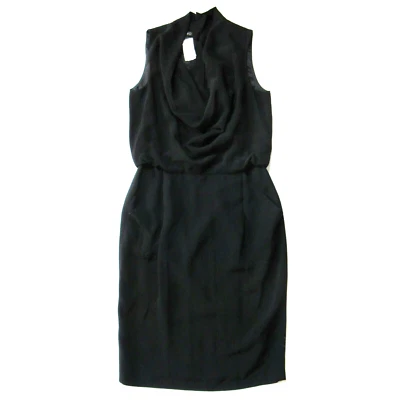 NWT Lafayette 148 Cowl Neck in Black Crepe Button Back Blouson Sheath Dress 4 - Image 1 of 4