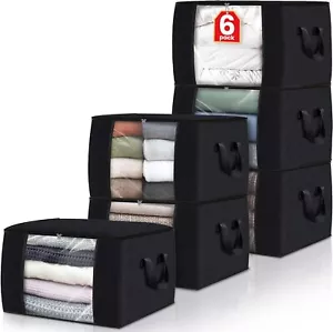 6Pcs Clothes Storage, Foldable Thick Fabric Blanket Storage Bags, with Handle - Picture 1 of 31