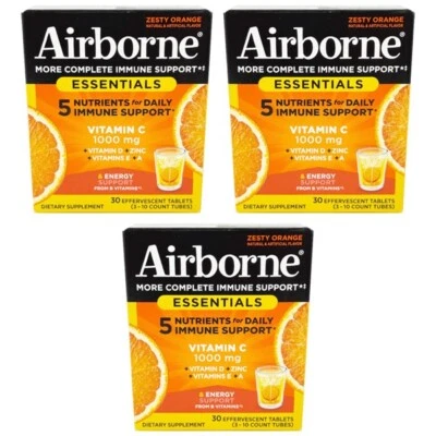 Airborne Zesty Orange Vitamin C Immune Support 30 Tablets Lot of 3 - Image 1 of 4