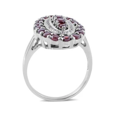 Anillo Mozambique Granate Circón Blanco Platino Sobre Plata de Ley 2.15 ctw Talla 9 Foto 1 de 4