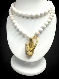 Vintage Les BernardNecklace Faux Angel Skin Glass Beaded Horsehead Clasp - Picture 1 of 5