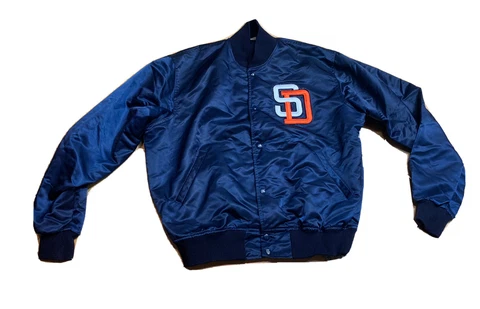 Vintage San Diego Padres Satin Bomber Jacket Size L Starter MLB Blue Authentic Cover