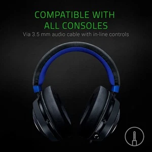 Razer Over the Ear Kraken Black/Blue Gaming Headset: PC, PS4, PS5, Switch, Xbox1 - Picture 1 of 6