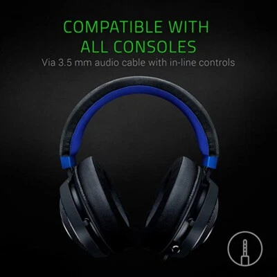 Razer Over the Ear Kraken Black/Blue Gaming Headset: PC, PS4, PS5, Switch, Xbox1 - Image 1 of 4