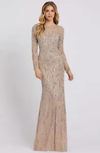 MAC DUGGAL Size 16 Damask Sequin Long-Sleeve Column Gown $598 - Picture 1 of 13