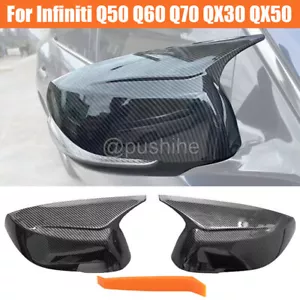 Rear Carbon Fiber M3 Style Side Mirror Cover Cap For 2014-21 Infiniti Q50 Q60 US - Foto 1 di 9