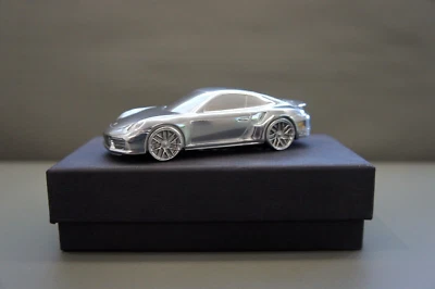 NIB Porsche 911 (991) Turbo Chrome Aluminum Model Scale 1:43 Billet Paperweight