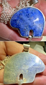 Nelson Garcia Kewa Pueblo Lapis and Sterling Silver Bear Pendant Necklace 20" - Picture 1 of 18
