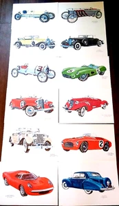 Vintage Artwork Set of 12 Robert T. McKee Signed Auto/Car Sketches Matte Prints - Picture 1 of 7