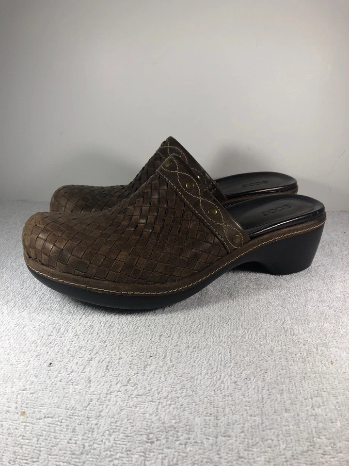 Ecco Womens Brown Basket Weave Clogs Shoes Size EU 39 US 7-7.5 - Image 1 of 4