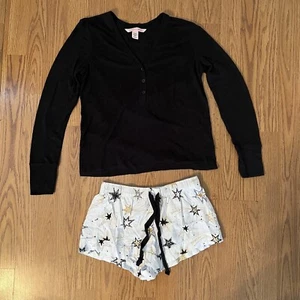 Victoria's Secret Women's Pajamas Black Top and White Shorts with Stars Size XS - Picture 1 of 9