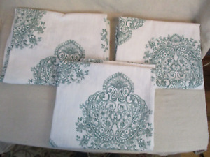 3  Luxury Collection 48 W x 42 L Curtain Panels White Green Paisley