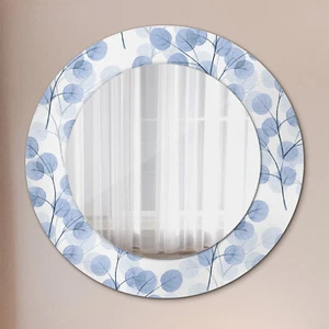 Round Wall Mirror with Patterned Glass Frame Ready to Hang Branches leaves - Picture 1 of 13