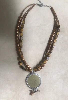 SILPADA Ojo de Tigre Bronce Perla Plata Esterlina Collar Hilo Disco N1838 Foto 1 de 4