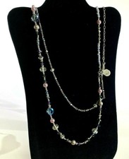 VTG Chicos Silver Tone 38" Dangle Chain Beaded Necklace Charity Silver Tone DS72