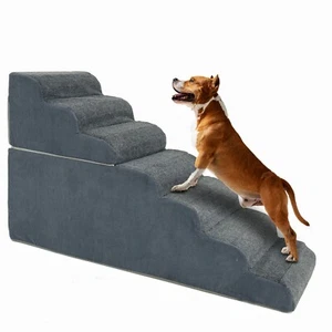 Escaleras para perros 6/7 peldaños mascota perro escalón para sofá cama alta ajustable con cubierta lavable - Imagen 1 de 10