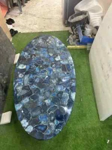 Blue Agate Stone Center Sofa Dining Table Top Office Slab Meeting Top Decor - Picture 1 of 3