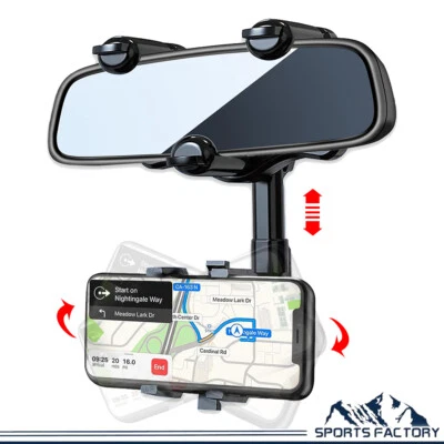 Car Rear View Mirror Phone Holder Mount Stand 360° Rotatable For iPhone Samsung - Image 1 of 4