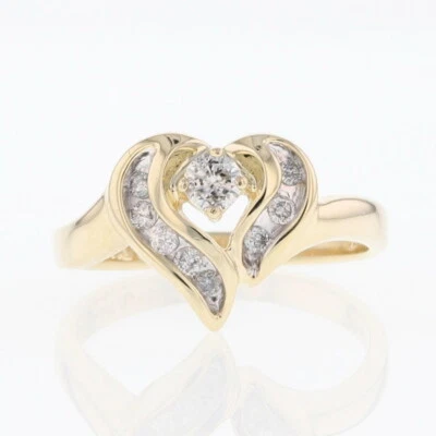 .26ctw Round Diamond Solitaire with Accents Heart Ring 14k Yellow Gold Size 6.75 - Image 1 of 4