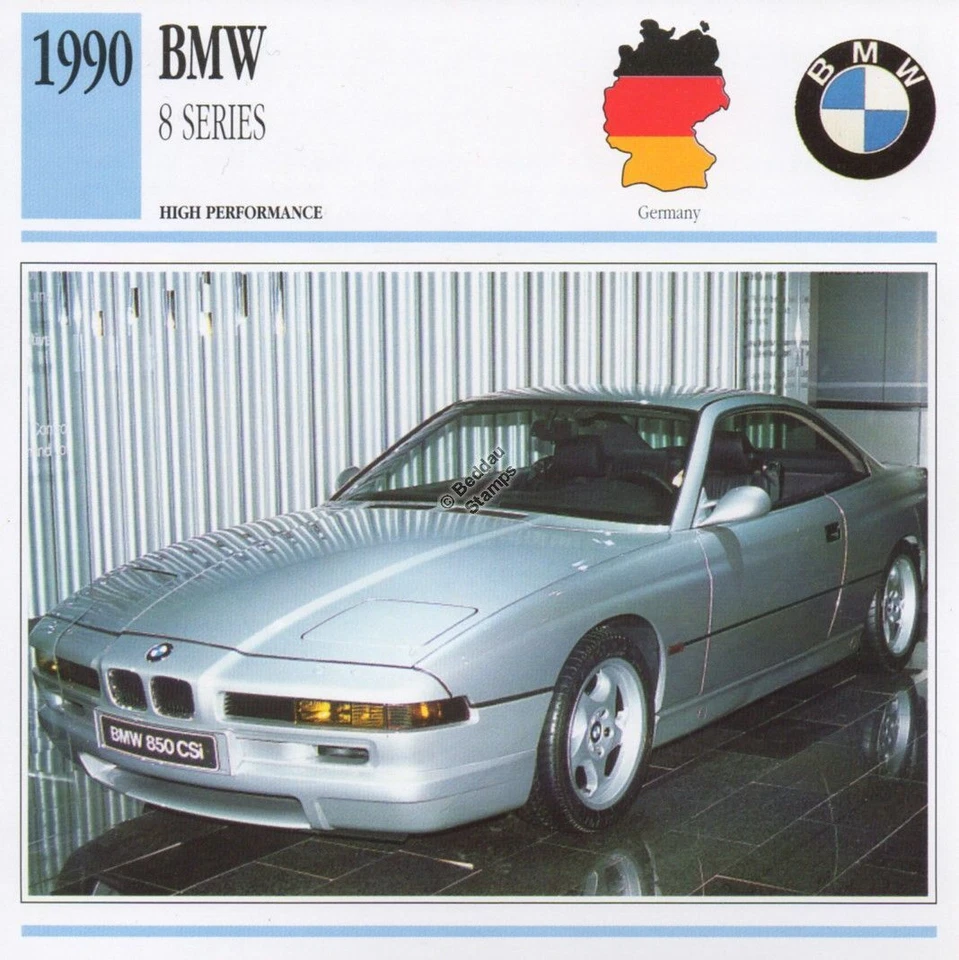 1990 BMW 8 Series Classic Car Photo/Info Maxi Card - Image 1 of 1