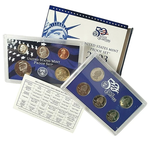 2003 S Proof Set State Quarters Dollar Half Dime Nickel Penny US Mint COA Coin Cover