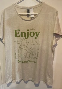 Winnie The Pooh T-Shirt Women's 2X Beige Green Picture "Enjoy the Little Things" - Picture 1 of 4