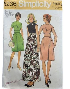 Vestido Simplicity Patrón Costura 5236 Dos Longitudes Talla 12 Vintage Años 70 - Imagen 1 de 3