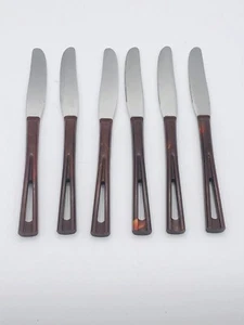 6 cuchillos cubiertos vintage de acero inoxidable Stanhome marrón mármol baquelita asas - Imagen 1 de 7
