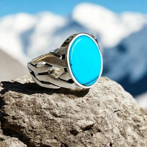 Men's Ring-13 Turquoise Gemstone Italy 925 Sterling Silver December Birthstone - Picture 1 of 7