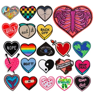 Girl Heart Love Embroidered Patch - Sew On Iron On Fabric Applique Craft DIY - Picture 1 of 26