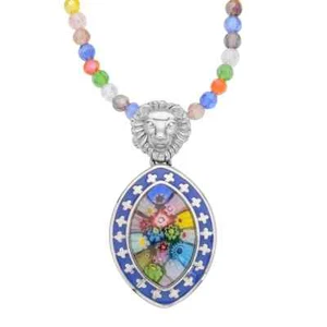 Multi Farbe Murano Stil emailliert Anhänger mit Facette Perlen Halskette 20 Zoll - Bild 1 von 3