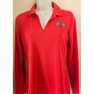 Nike L/S Polo Shirt Womens Small Red CORVETTE Checkered Flags Athletic SZ SML - Picture 1 of 10