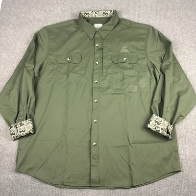 Ducks Unlimited Shirt Mens 2XL Olive Green Fishing Hunting Vented Button Up Logo - Image 1 of 4