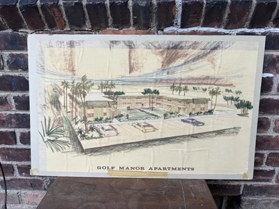 Mid Century Hand Drawn Crayon/Pencil Architect Presentation Signed. Set Of Two. - Image 1 of 4