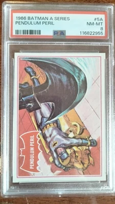 1966 Topps Batman Red Bat A Series Card # 5 - PENDULUM PERIL - PSA 8 NM/MT - Image 1 of 2