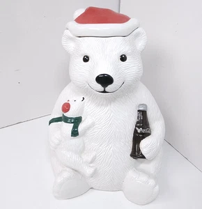 Vintage Coca-Cola Polar Bear Cookie Jar 1998 Teleflora Christmas Edition 10-Inch - Picture 1 of 15