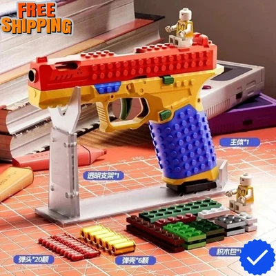 Building Block Pistol Shell Ejecting Continuous Firing Soft Bullet Toy Gun Gift - Image 1 of 4